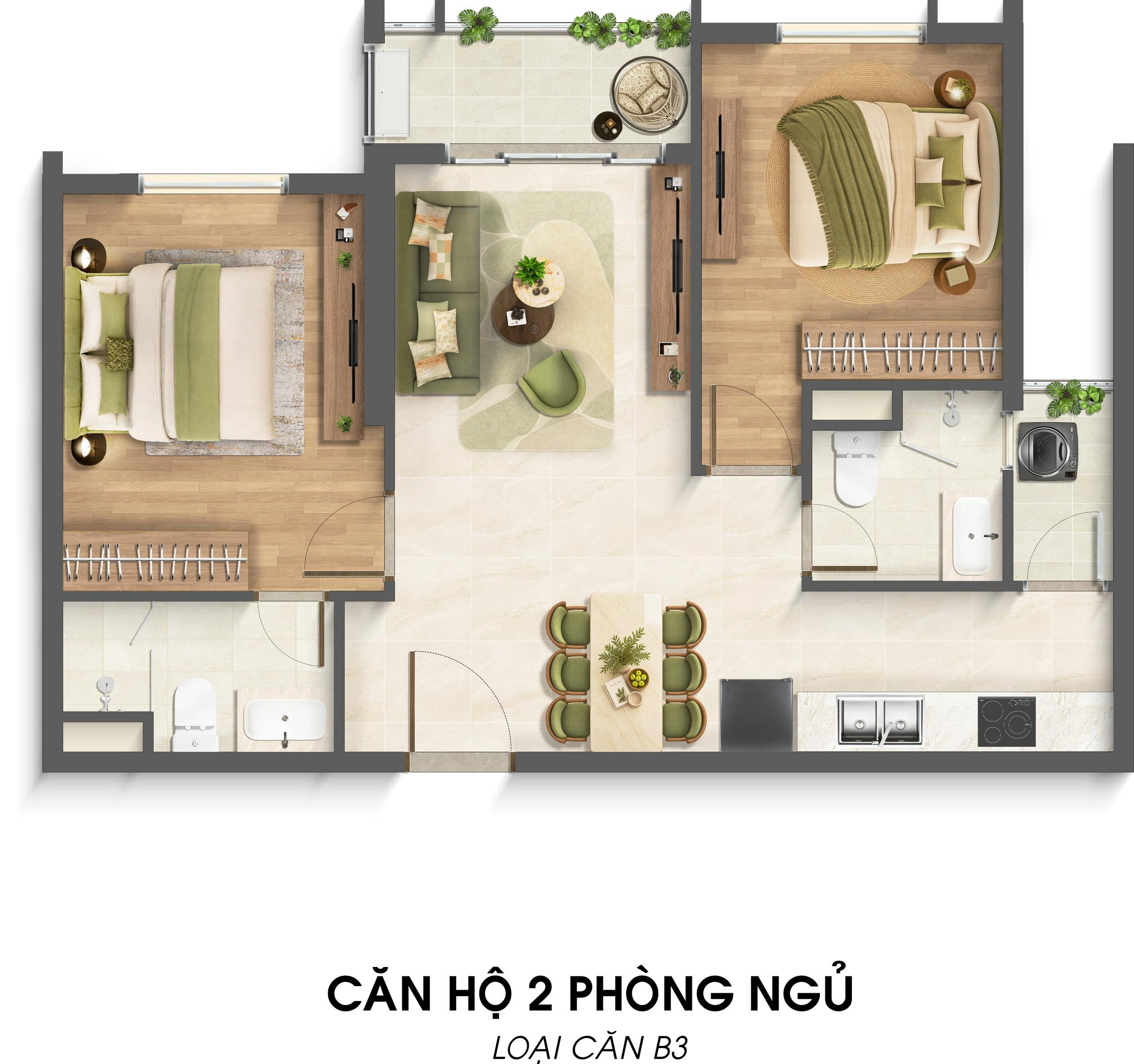 Mặt bằng 2 Phòng Ngủ - Imperia Sensa Park- Loại B3