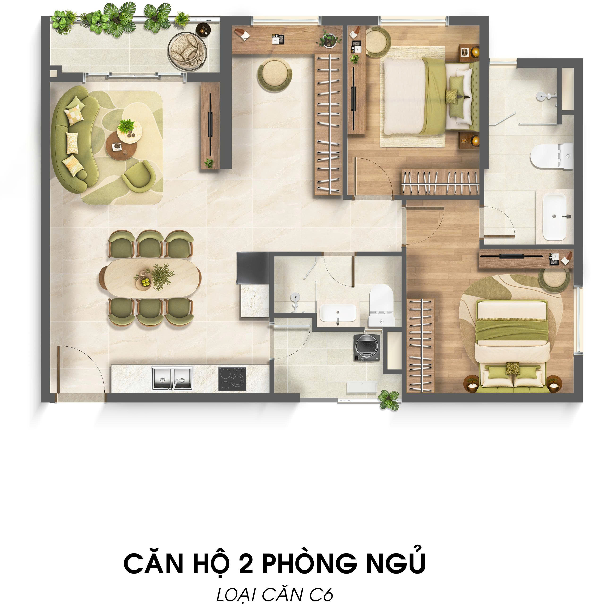Mặt bằng 2 Phòng Ngủ - Imperia Sensa Park- Loại C6