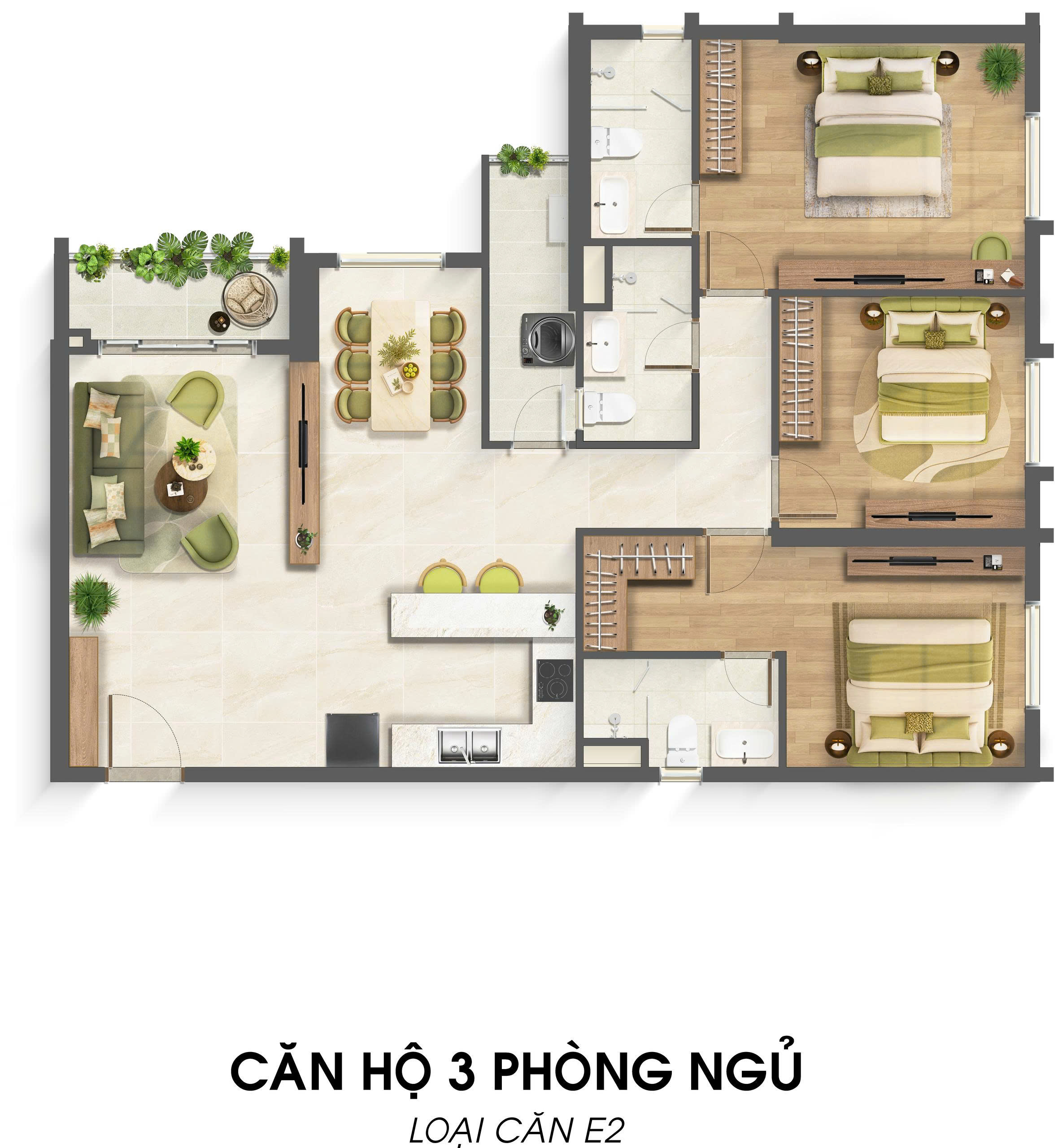 Mặt bằng 3 Phòng Ngủ - Imperia Sensa Park- Loại E2