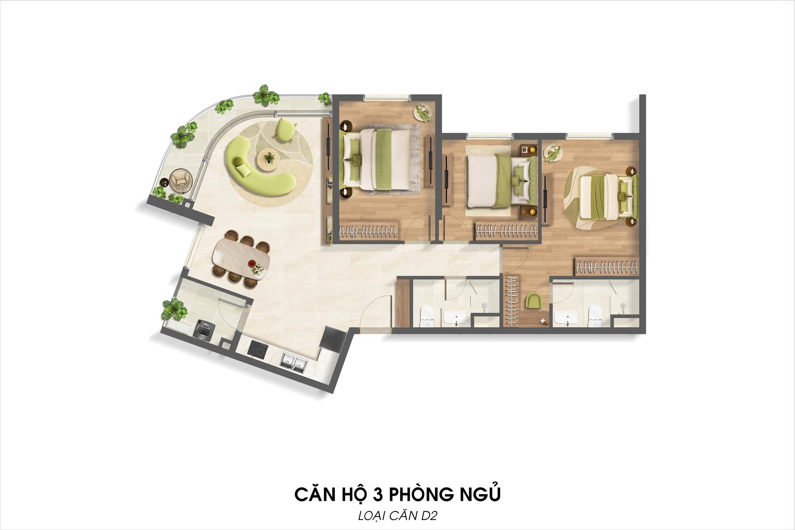Mặt bằng 3 Phòng Ngủ - Imperia Sensa Park- Loại D2
