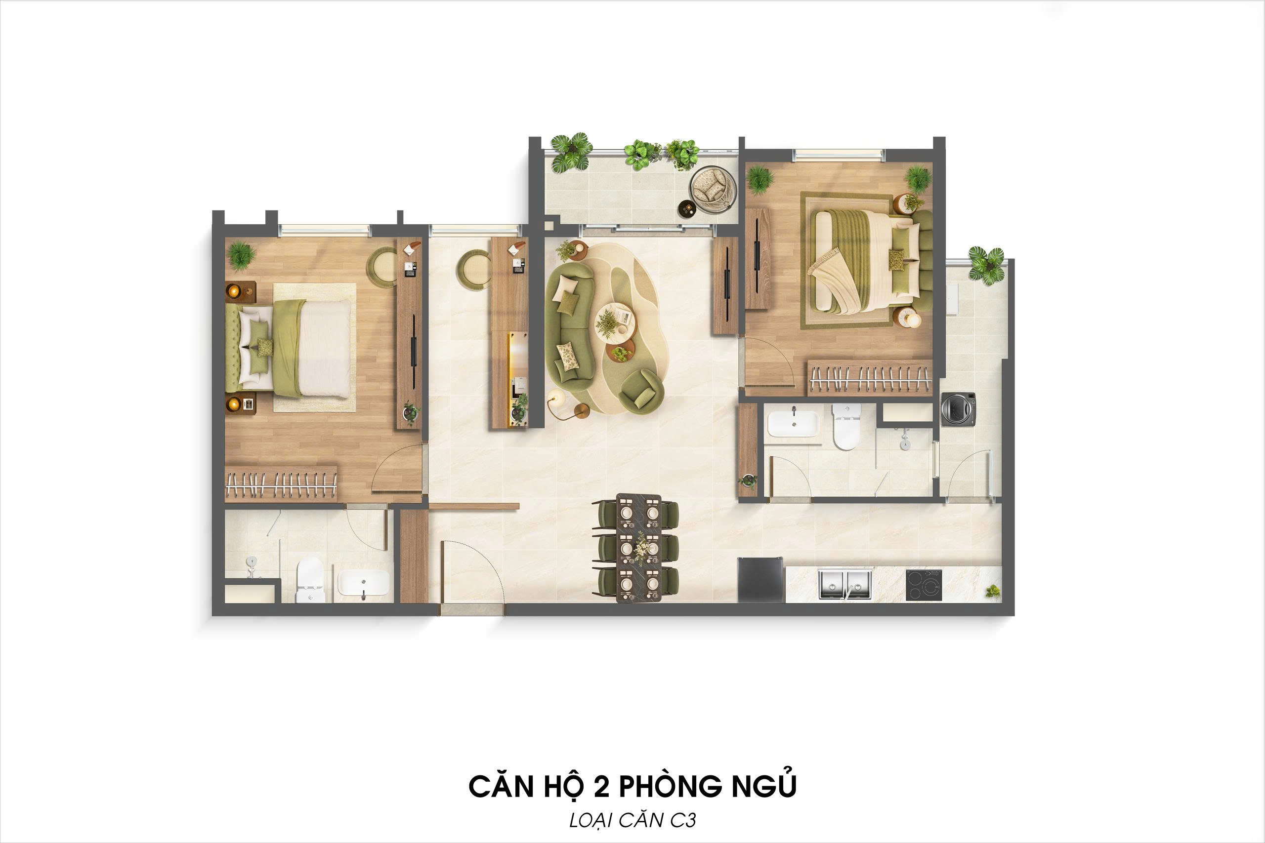 Mặt bằng 3 Phòng Ngủ - Imperia Sensa Park- Loại C3