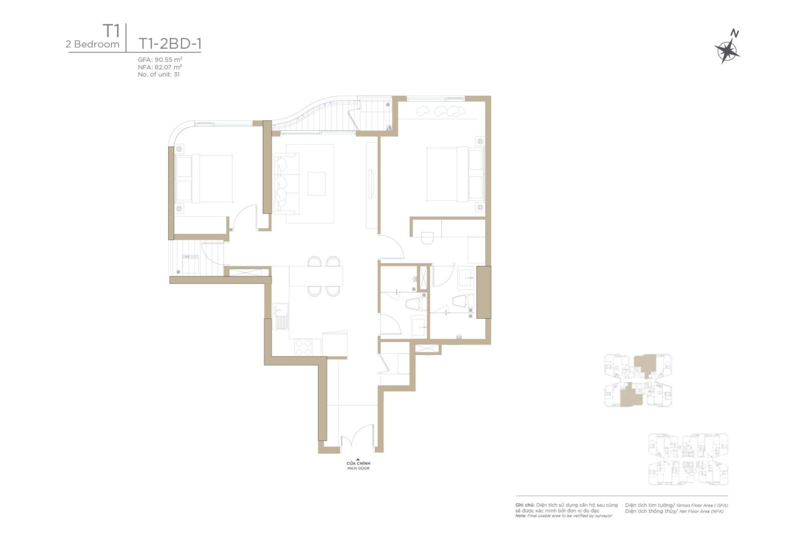 Bán căn hộ 2 phòng ngủ Zeit River Thủ Thiêm – Tòa T1, 90m², giá 16 tỷ