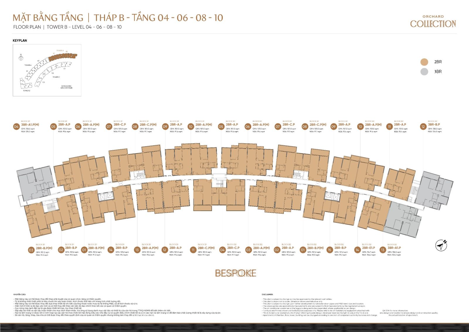 Mặt bằng tầng chi tiết Orchard Collection - Sycamore - Tháp B - Tầng 04 - 06 - 08 -10