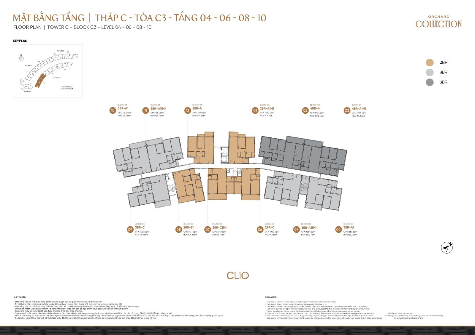 Mặt bằng tầng chi tiết Orchard Collection - Sycamore - Tháp C3 - Tầng 04 - 06 - 08 -10 