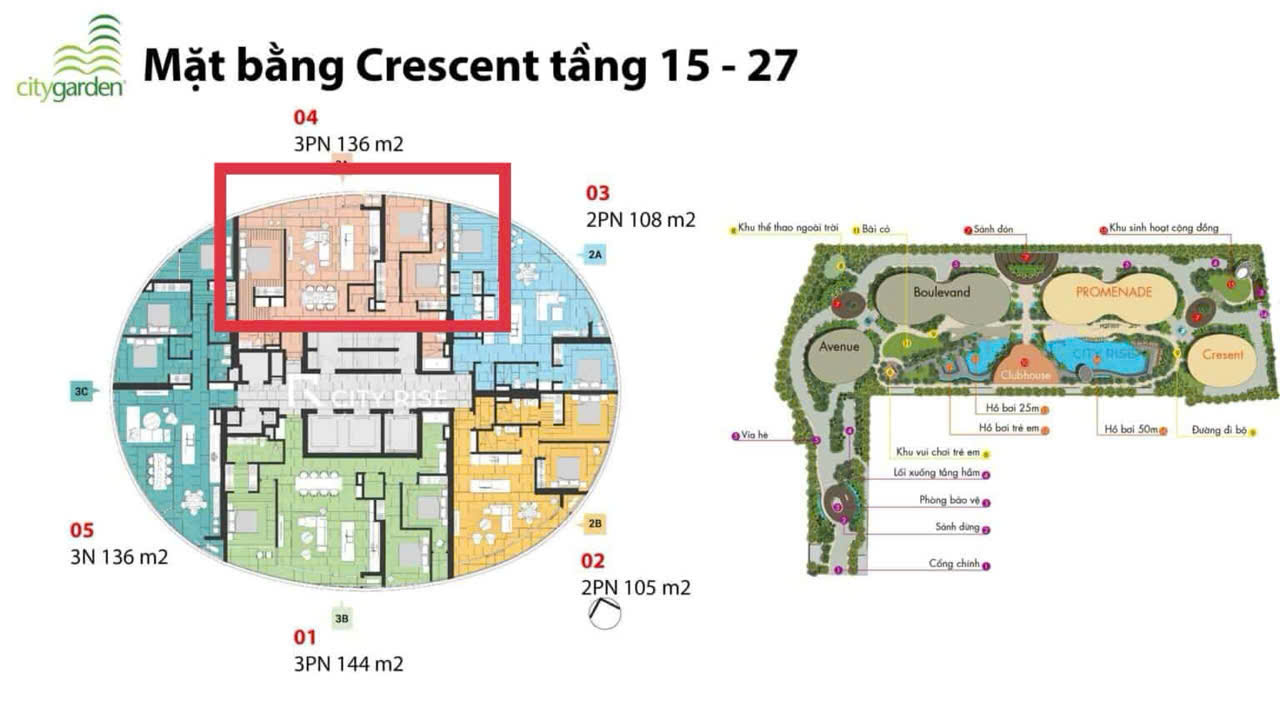 Mặt bằng chi tiết căn hộ 136m2 tháp Crescent City Garden