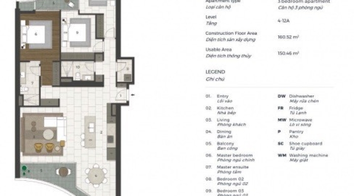 Bán 3 phòng City Garden - Layout 160 m2 - Tháp Prominade 2